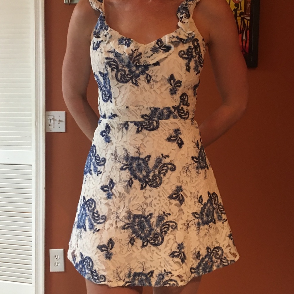 Adorable White and Blue Lace Dress!